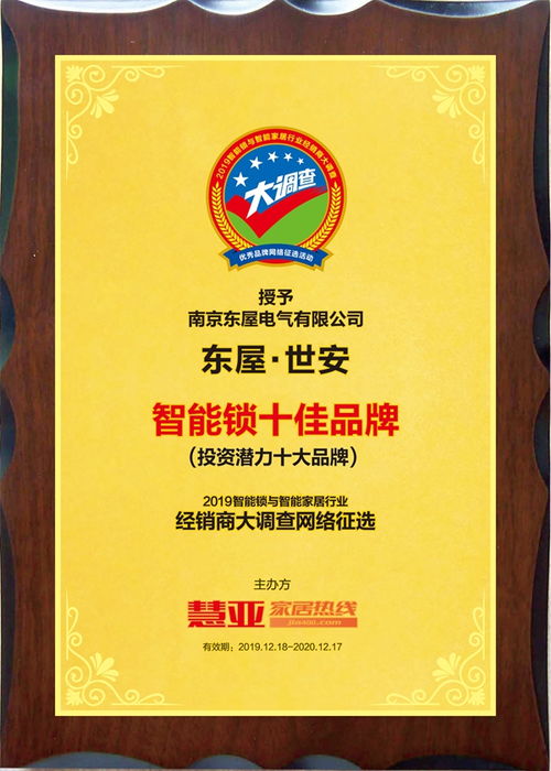 東屋·世安智能鎖 以卓越軟件開發(fā)實力，榮膺投資潛力十大品牌